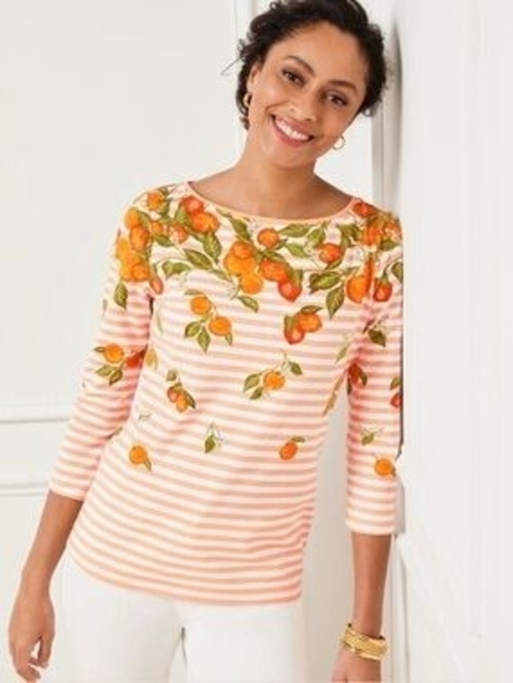 Talbots Striped Orange Blossom Boatneck Top Size XL